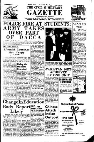 cover page of Civil & Military Gazette (Lahore) published on September 18, 1962