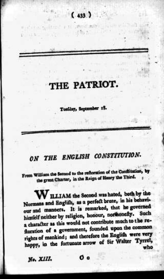 cover page of Patriot 1792 published on September 18, 1792