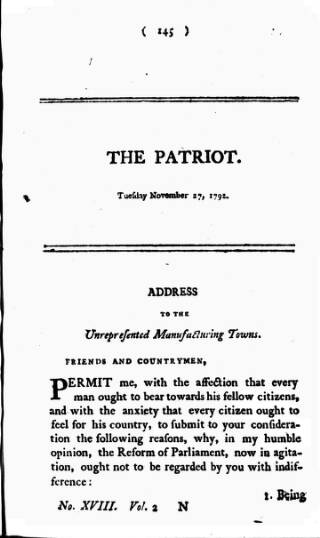 cover page of Patriot 1792 published on November 27, 1792