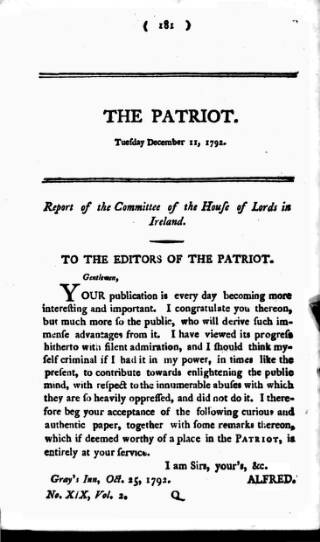 cover page of Patriot 1792 published on December 11, 1792