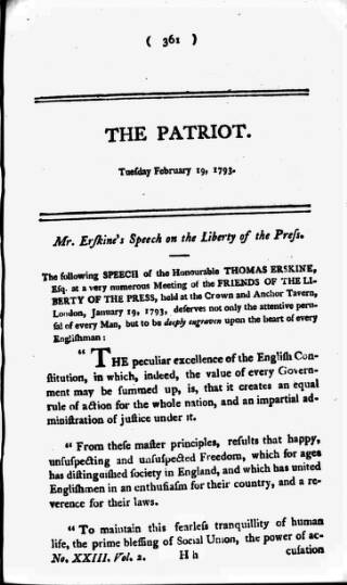 cover page of Patriot 1792 published on February 19, 1793