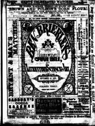 cover page of Ben Brierley's Journal published on September 18, 1875