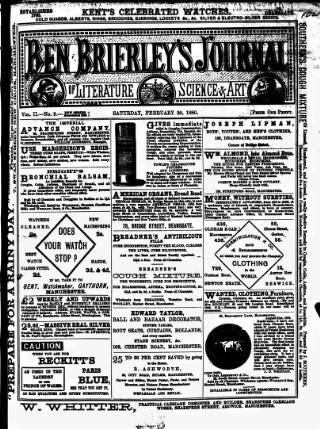 cover page of Ben Brierley's Journal published on February 28, 1880