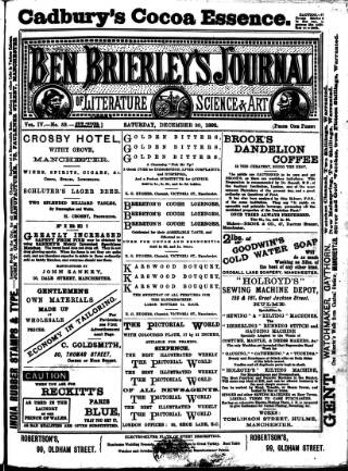 cover page of Ben Brierley's Journal published on December 30, 1882