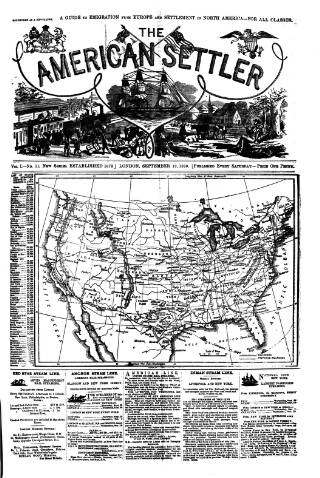cover page of American Settler published on September 18, 1880
