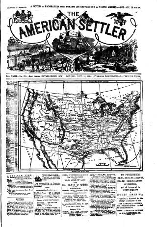 cover page of American Settler published on November 15, 1884