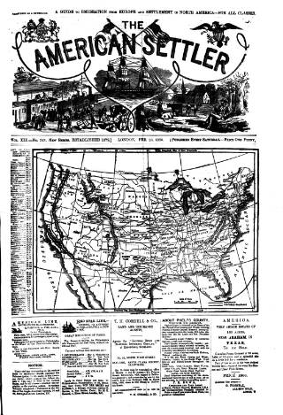 cover page of American Settler published on February 28, 1885