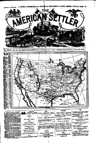 cover page of American Settler published on July 6, 1889