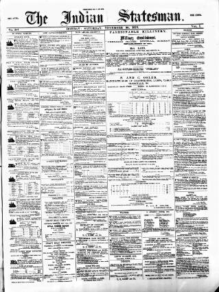 cover page of Indian Statesman published on November 30, 1872