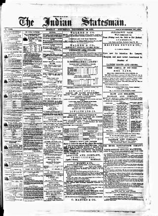 cover page of Indian Statesman published on December 30, 1875