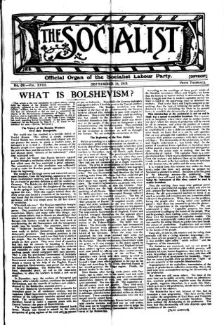 cover page of Socialist (Edinburgh) published on September 18, 1919
