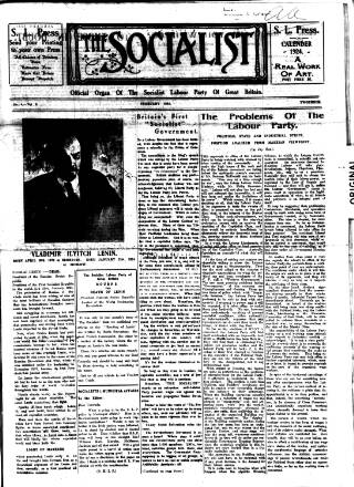 cover page of Socialist (Edinburgh) published on February 1, 1924