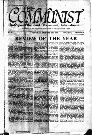 cover page of Communist (London) published on December 30, 1920