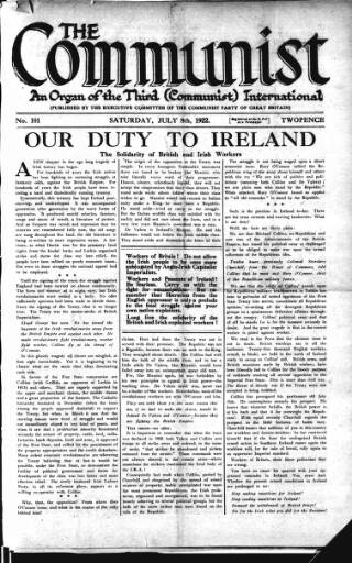 cover page of Communist (London) published on July 8, 1922