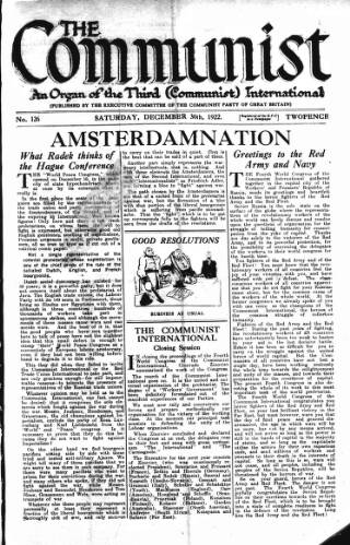 cover page of Communist (London) published on December 30, 1922