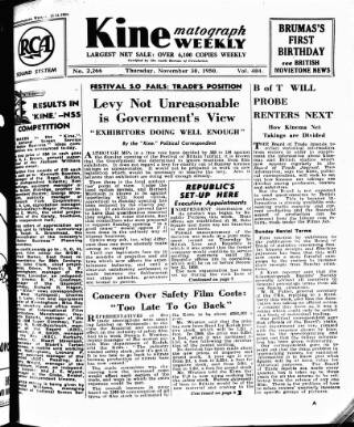 cover page of Kinematograph Weekly published on November 30, 1950