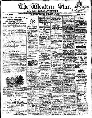 cover page of Western Star and Ballinasloe Advertiser published on September 18, 1858
