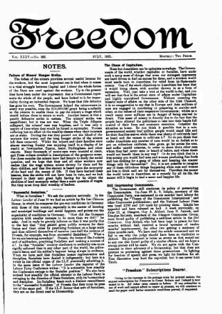 cover page of Freedom (London) published on July 1, 1921