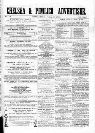 cover page of Chelsea & Pimlico Advertiser published on July 6, 1861