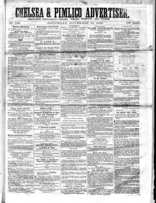 cover page of Chelsea & Pimlico Advertiser published on November 15, 1862