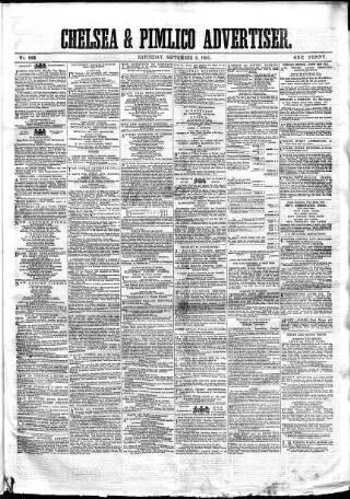 cover page of Chelsea & Pimlico Advertiser published on September 9, 1865
