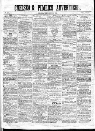 cover page of Chelsea & Pimlico Advertiser published on December 30, 1865