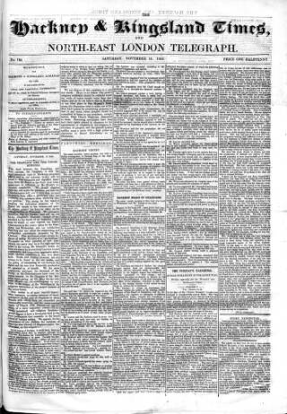 cover page of Kingsland Times and General Advertiser published on November 15, 1862