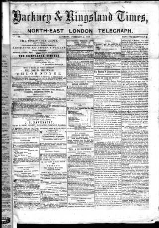 cover page of Kingsland Times and General Advertiser published on February 28, 1863