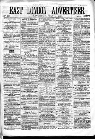cover page of East London Advertiser published on July 8, 1865