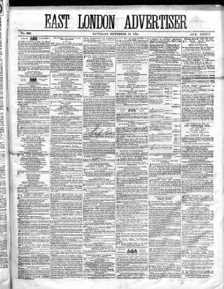 cover page of East London Advertiser published on September 30, 1865