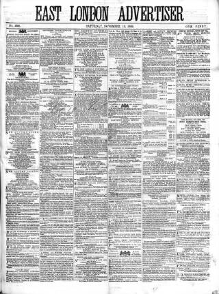 cover page of East London Advertiser published on November 18, 1865