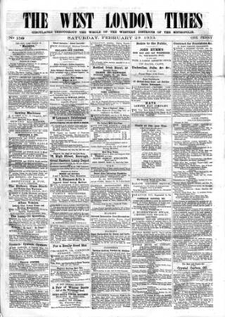 cover page of West London Times published on February 28, 1863