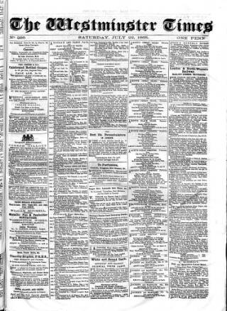 cover page of Westminster Times published on July 22, 1865