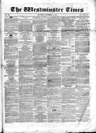 cover page of Westminster Times published on September 9, 1865