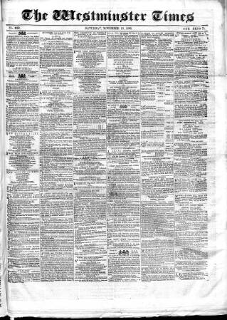 cover page of Westminster Times published on November 18, 1865