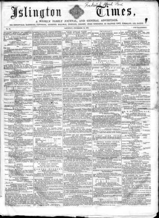 cover page of Islington Times published on September 18, 1858