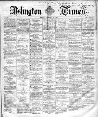 cover page of Islington Times published on February 28, 1862