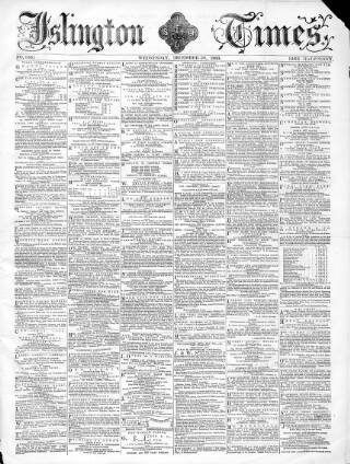 cover page of Islington Times published on December 30, 1863