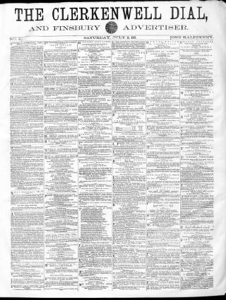 cover page of Clerkenwell Dial and Finsbury Advertiser published on July 18, 1863