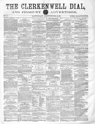 cover page of Clerkenwell Dial and Finsbury Advertiser published on September 26, 1863
