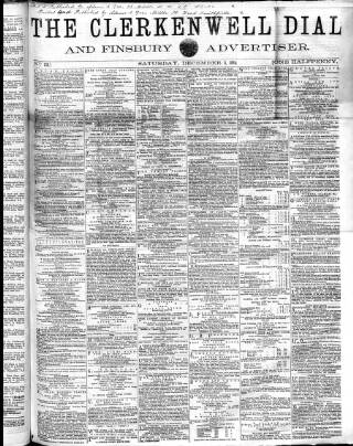 cover page of Clerkenwell Dial and Finsbury Advertiser published on December 3, 1864