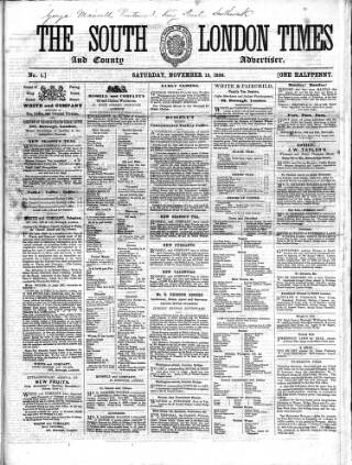 cover page of South London Times and Lambeth Observer published on November 15, 1856