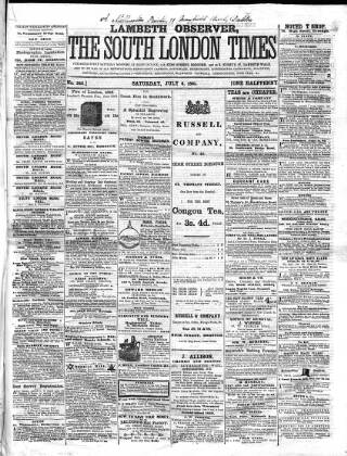 cover page of South London Times and Lambeth Observer published on July 6, 1861