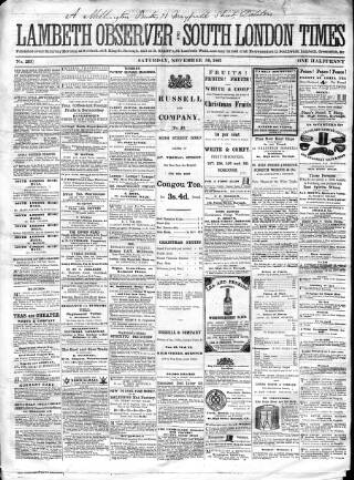 cover page of South London Times and Lambeth Observer published on November 30, 1861