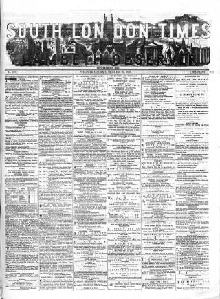 cover page of South London Times and Lambeth Observer published on December 24, 1864