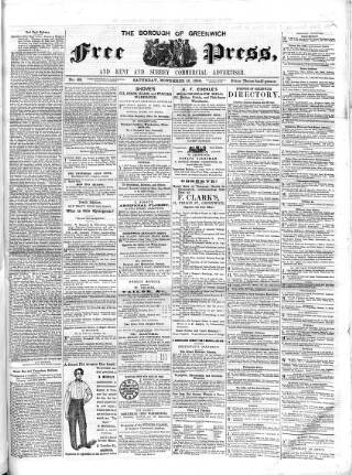 cover page of Borough of Greenwich Free Press published on November 15, 1856