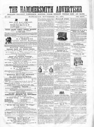 cover page of Hammersmith Advertiser published on November 30, 1861