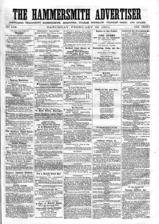 cover page of Hammersmith Advertiser published on February 28, 1863