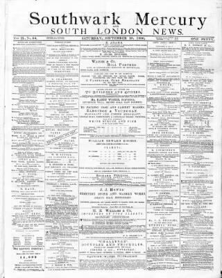 cover page of Southwark Mercury published on September 18, 1880