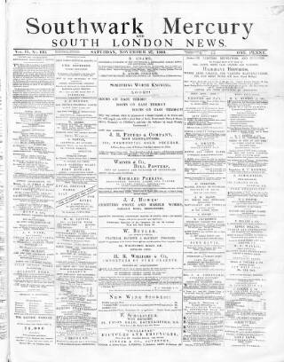 cover page of Southwark Mercury published on November 27, 1880